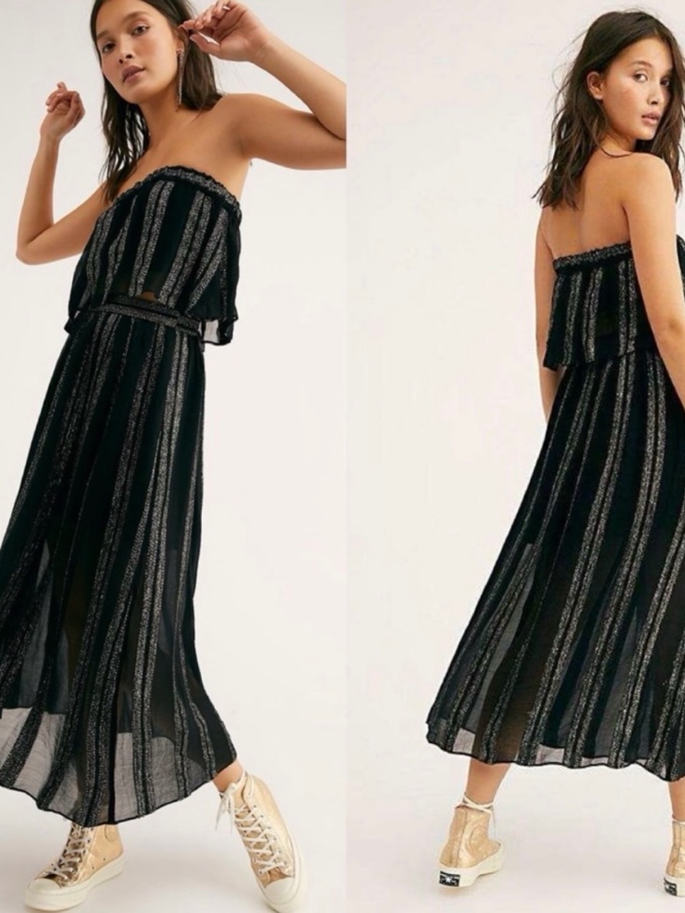 Free People Carmen Lurex Stripe Set in Black